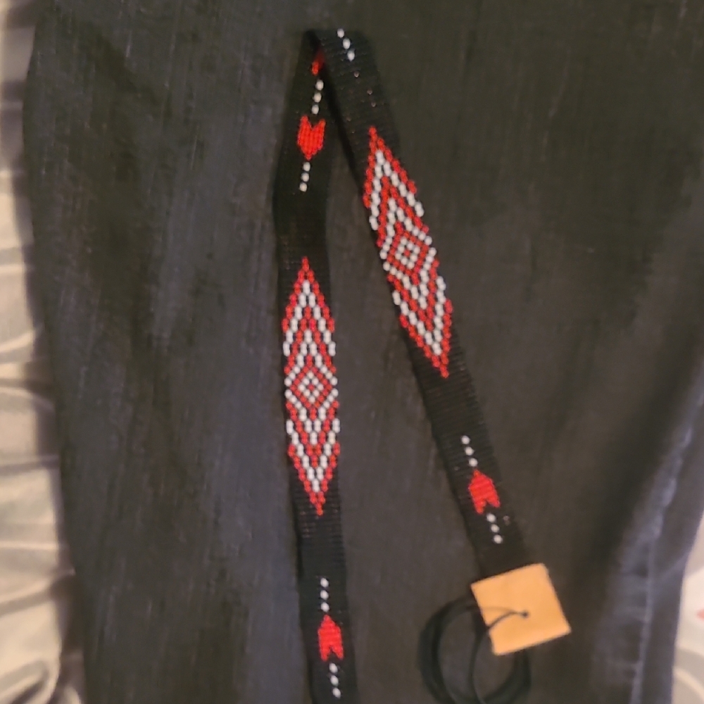 Beaded Black and Red Hat Band